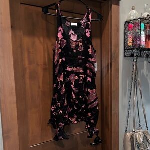 Free People Black/Floral/Lace Insert Tank